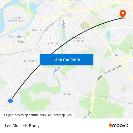 Les Clos to Borny map