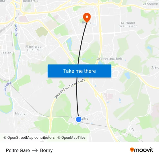 Peltre Gare to Borny map