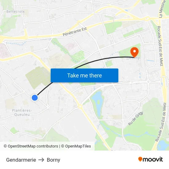 Gendarmerie to Borny map