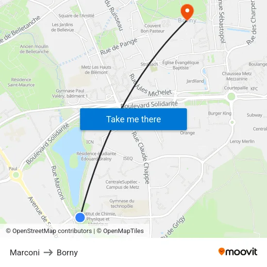 Marconi to Borny map