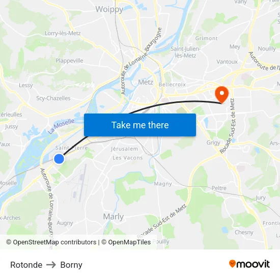 Rotonde to Borny map