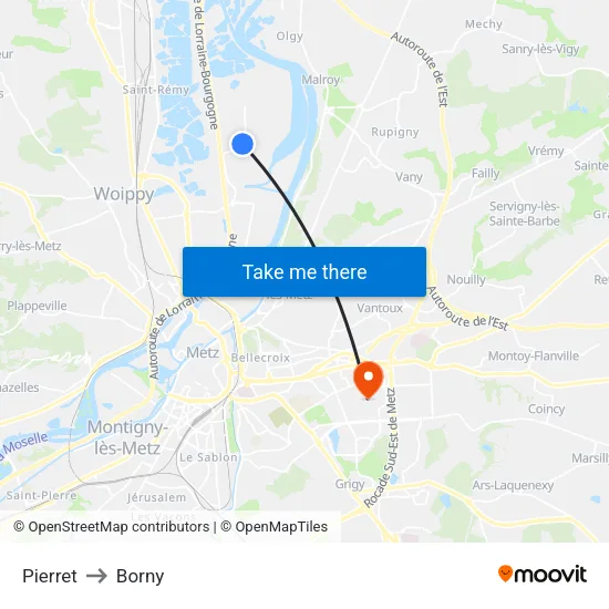 Pierret to Borny map