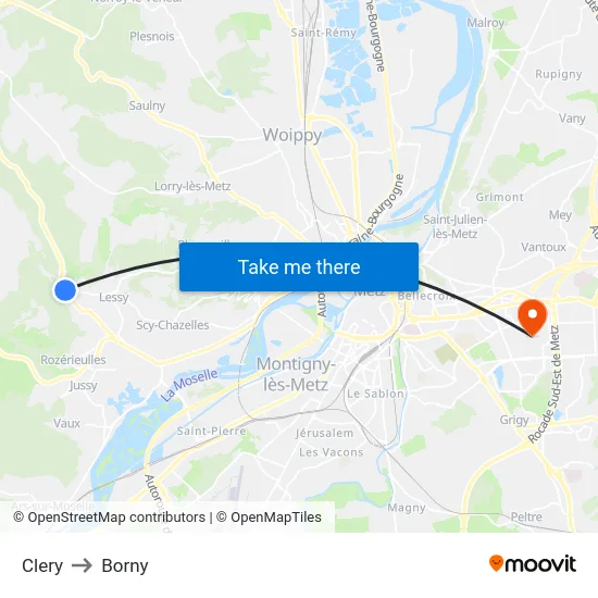 Clery to Borny map
