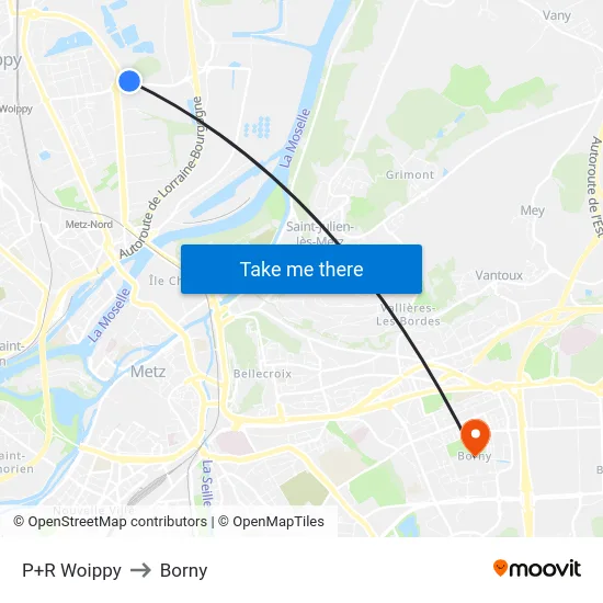 P+R Woippy to Borny map