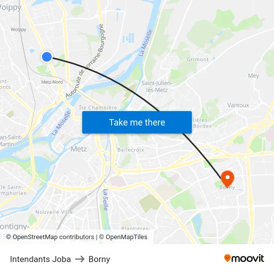 Intendants Joba to Borny map