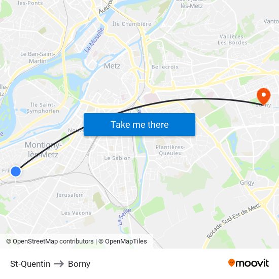 St-Quentin to Borny map