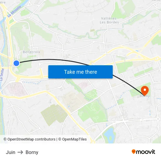 Juin to Borny map