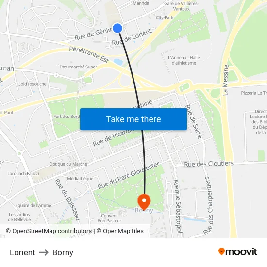 Lorient to Borny map