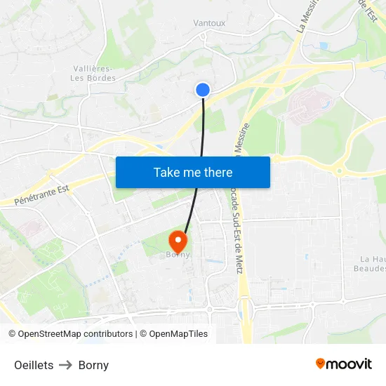 Oeillets to Borny map