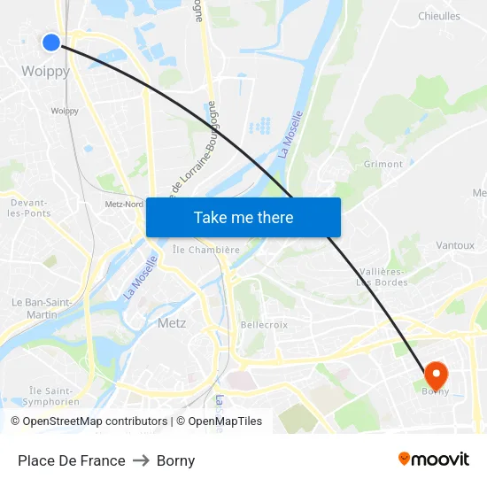 Place De France to Borny map