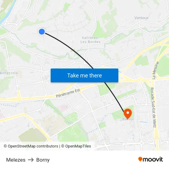 Melezes to Borny map