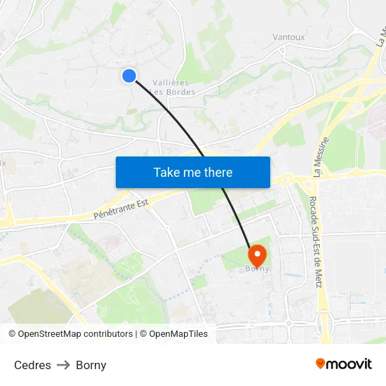 Cedres to Borny map