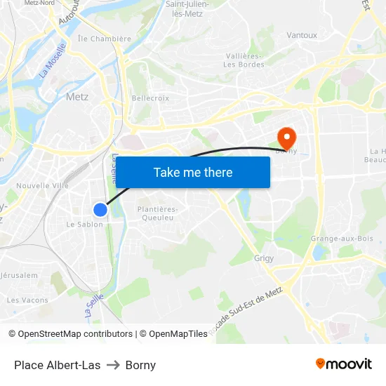 Place Albert-Las to Borny map