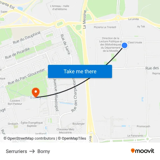 Serruriers to Borny map