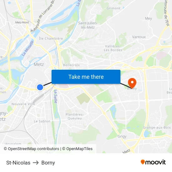 St-Nicolas to Borny map