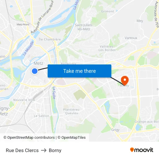 Rue Des Clercs to Borny map