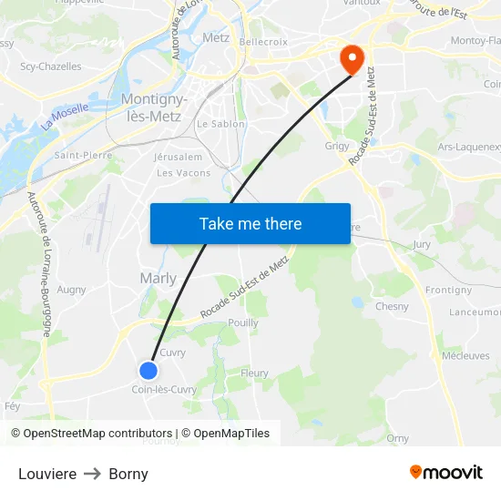 Louviere to Borny map