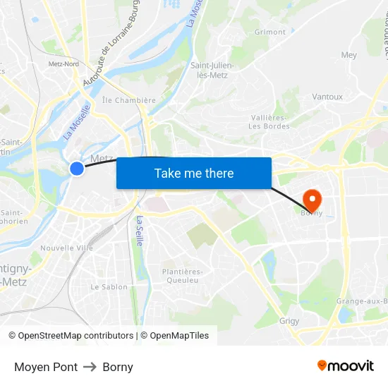 Moyen Pont to Borny map