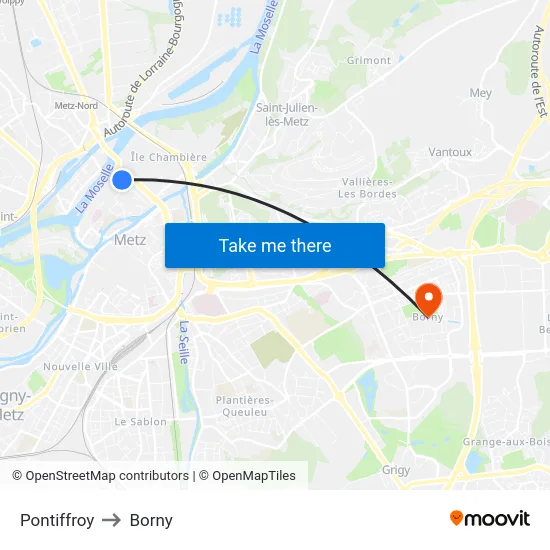 Pontiffroy to Borny map