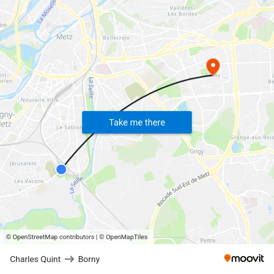 Charles Quint to Borny map