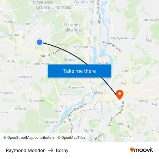 Raymond Mondon to Borny map