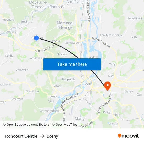 Roncourt Centre to Borny map