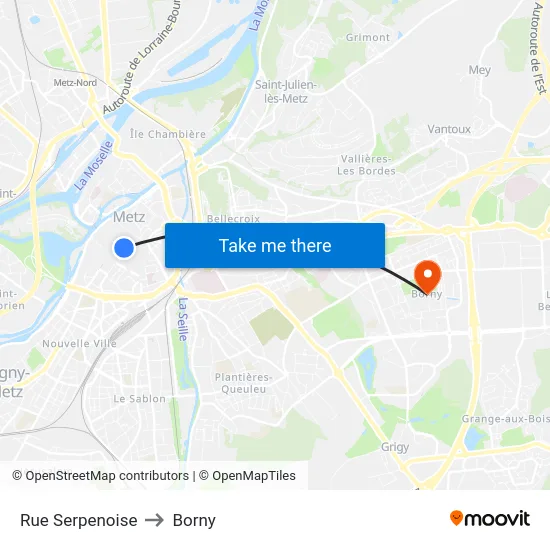 Rue Serpenoise to Borny map