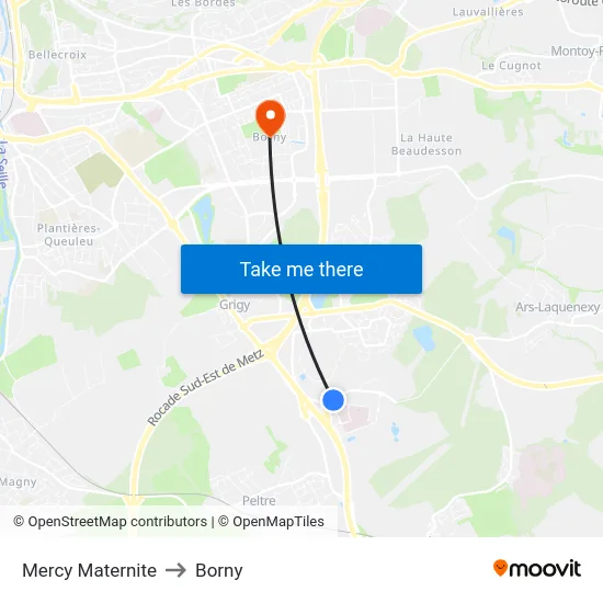 Mercy Maternite to Borny map