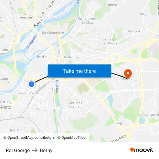 Roi George to Borny map