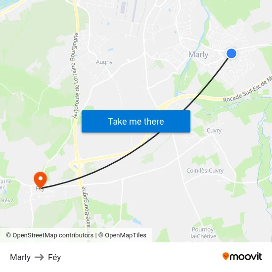 Marly to Féy map