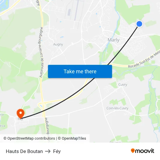 Hauts De Boutan to Féy map