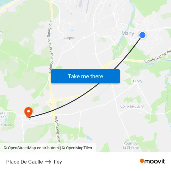 Place De Gaulle to Féy map