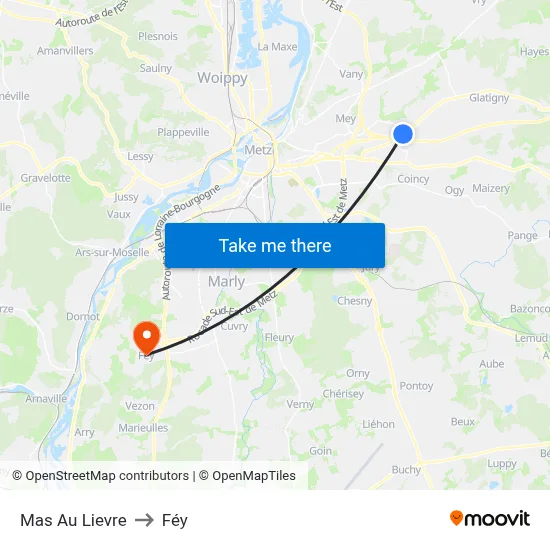Mas Au Lievre to Féy map