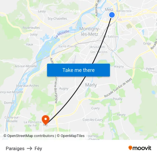 Paraiges to Féy map