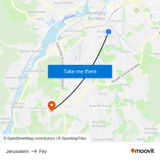 Jerusalem to Féy map