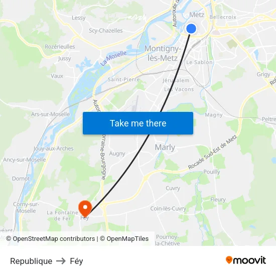 Republique to Féy map