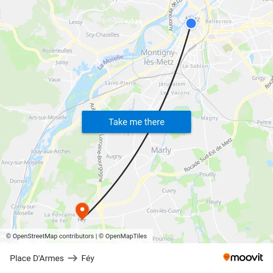 Place D'Armes to Féy map