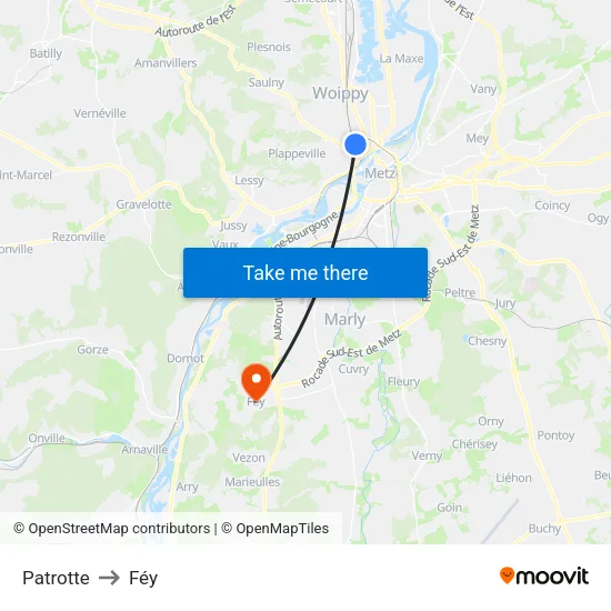 Patrotte to Féy map