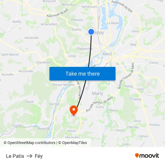 Le Patis to Féy map