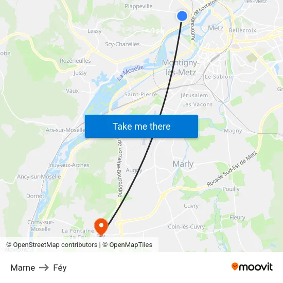 Marne to Féy map