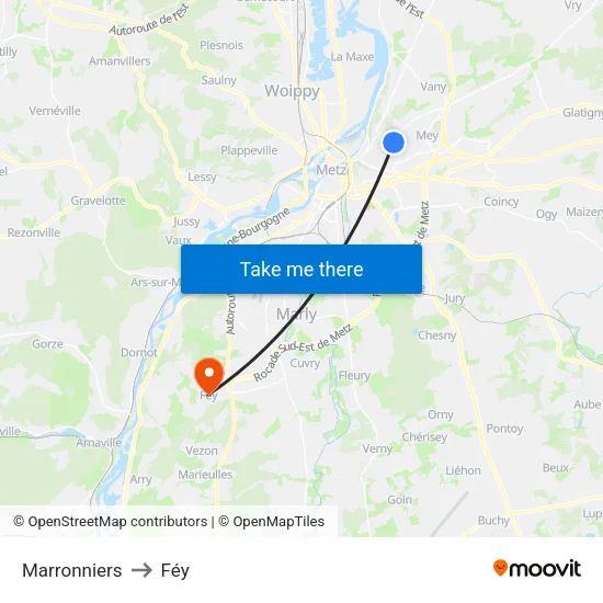 Marronniers to Féy map