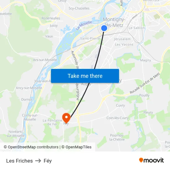 Les Friches to Féy map