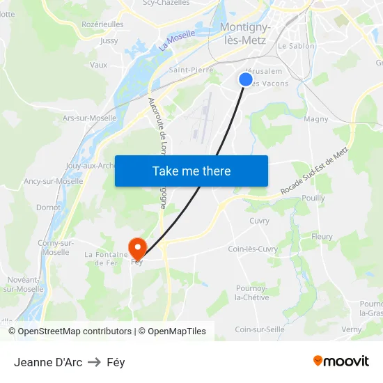 Jeanne D'Arc to Féy map