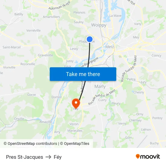 Pres St-Jacques to Féy map