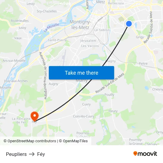 Peupliers to Féy map