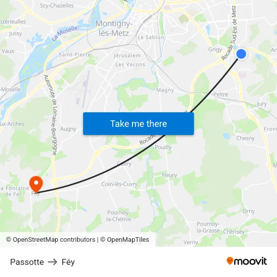 Passotte to Féy map