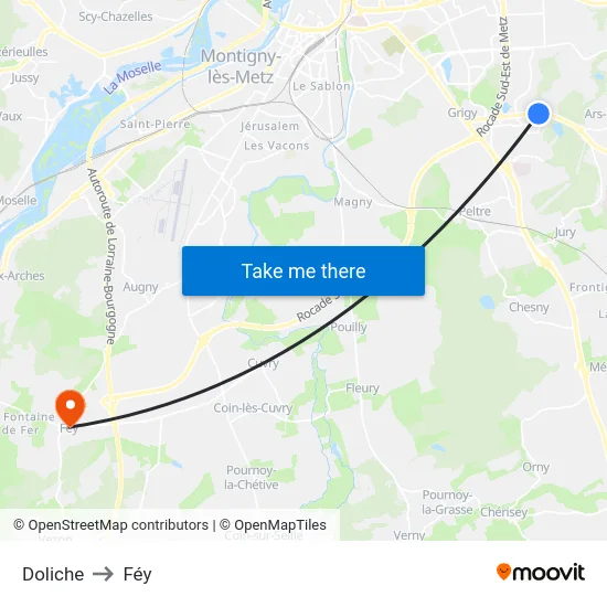 Doliche to Féy map