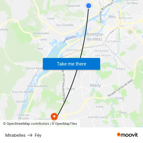 Mirabelles to Féy map
