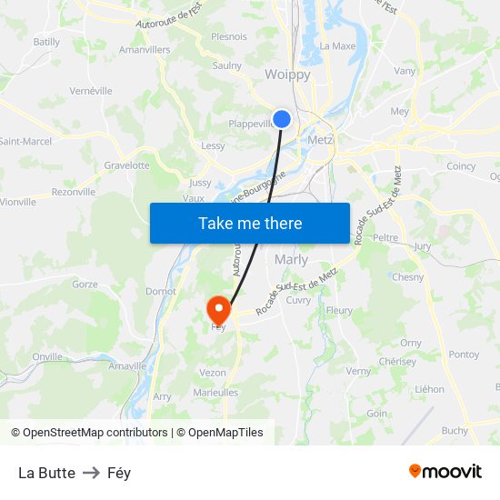 La Butte to Féy map