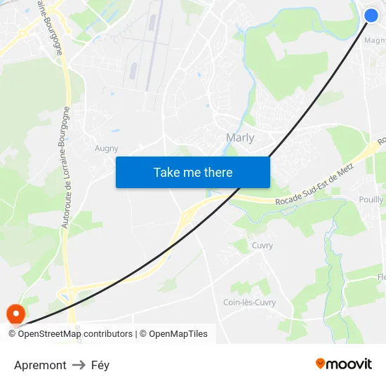 Apremont to Féy map